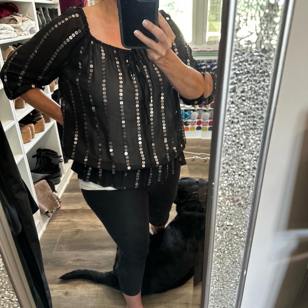 Guess Black Sequin Boxy Blouse